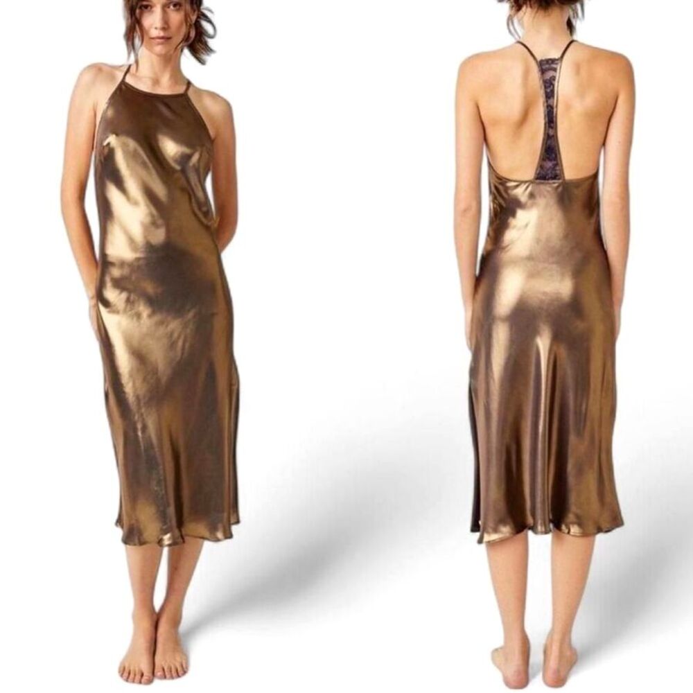 FREE PEOPLE Sunset Shimmer Sleeveless Racerback Midi Slip Dress